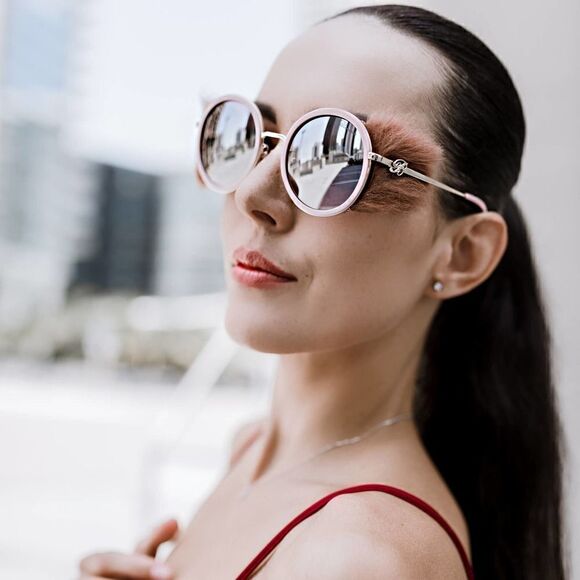 New Blumarine Limited Women Sunglasses Round Gold Pink SBM109S-300X Mirrored - Picture 4 of 11